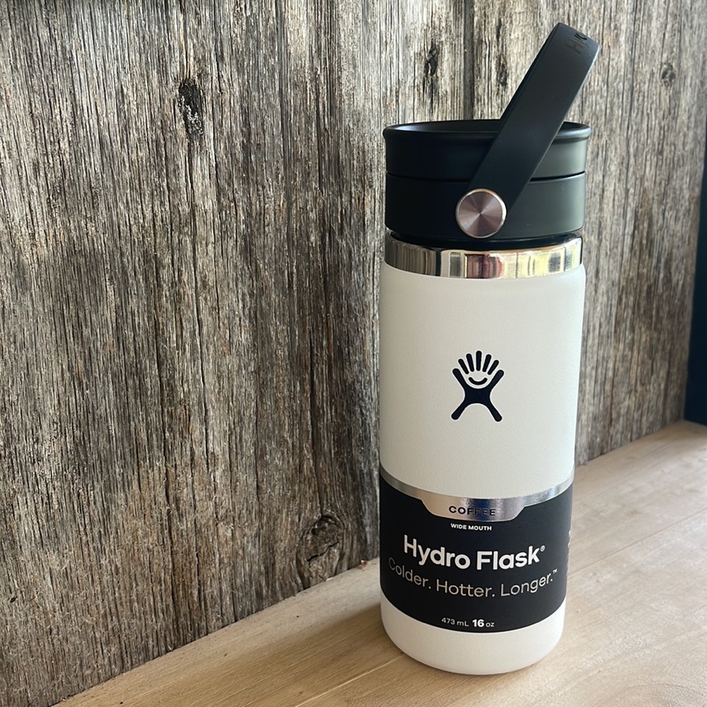 Hydro Flask Coffee Wide Mouth White w/ Black Lid Double Wall Vacuum Insulation